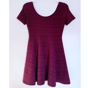 H&M Maroon Textured Skater Dress